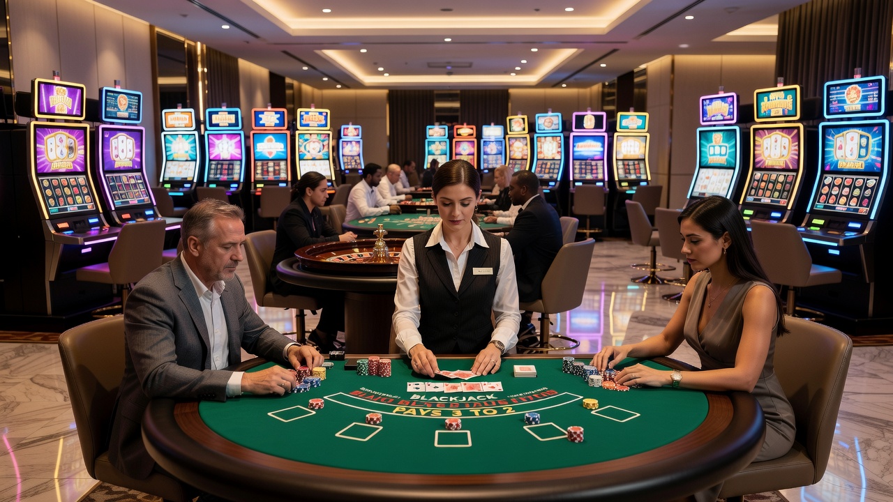 Moderne Casino-Spiele mit digitalen Displays und Spielautomaten in einer Spielhalle