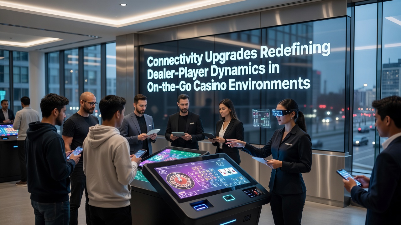 Darstellung moderner Konnektivitäts-Upgrades in mobilen Casino-Umgebungen mit Fokus auf Echtzeit-Interaktionen zwischen Dealern und Spielern