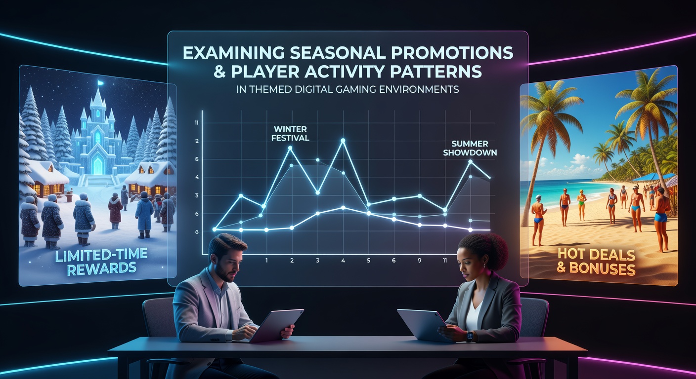 Darstellung saisonaler Promotionen in thematisierten digitalen Spielplattformen mit grafischen Elementen zu Spieleraktivitäten