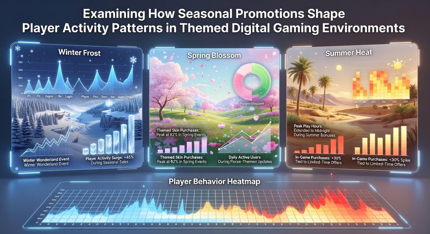 Grafik zu Aktivitätsmustern von Spielern während saisonaler Events in digitalen Casinos mit Diagrammen und thematischen Illustrationen